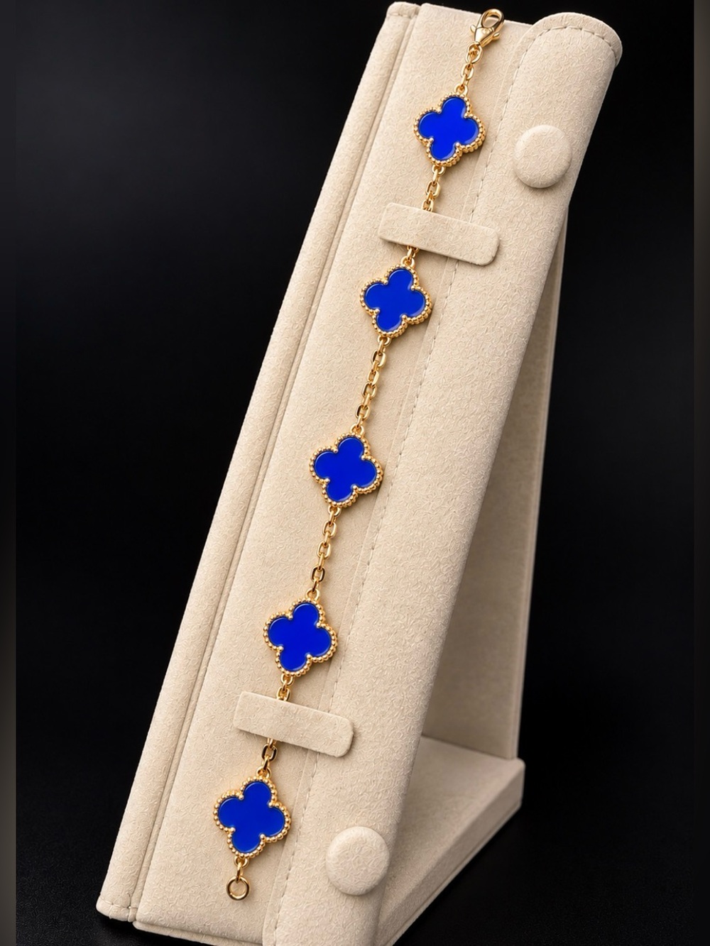 Gold Chain Bracelet with Blue Clover Motifs